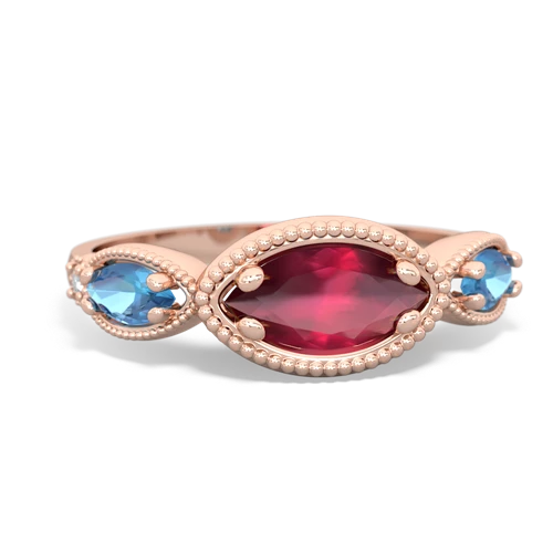 Ruby Genuine Ruby with Genuine Swiss Blue Topaz and  Antique Style Keepsake ring Ring