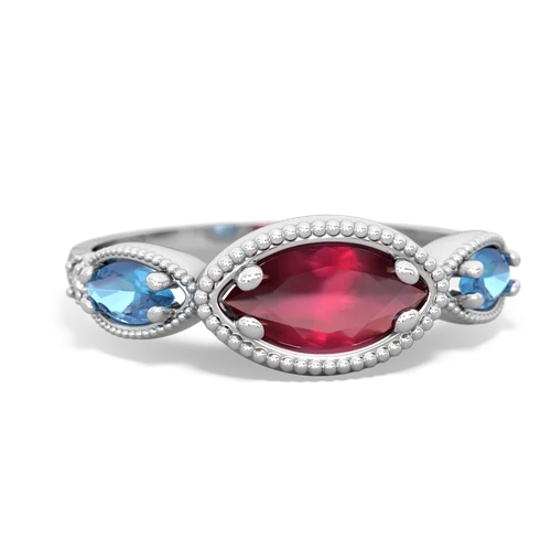 Ruby Genuine Ruby with Genuine Swiss Blue Topaz and Genuine Smoky Quartz Antique Style Keepsake ring Ring