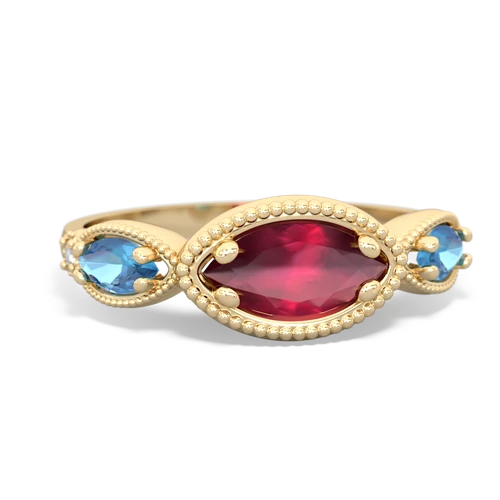 ruby-blue topaz milgrain marquise ring