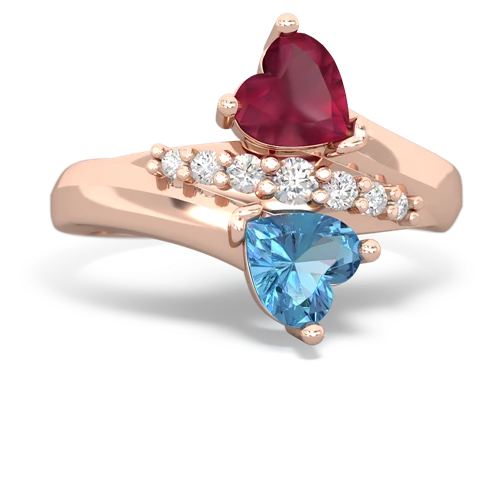 Ruby Genuine Ruby with Genuine Swiss Blue Topaz Heart to Heart Bypass ring Ring