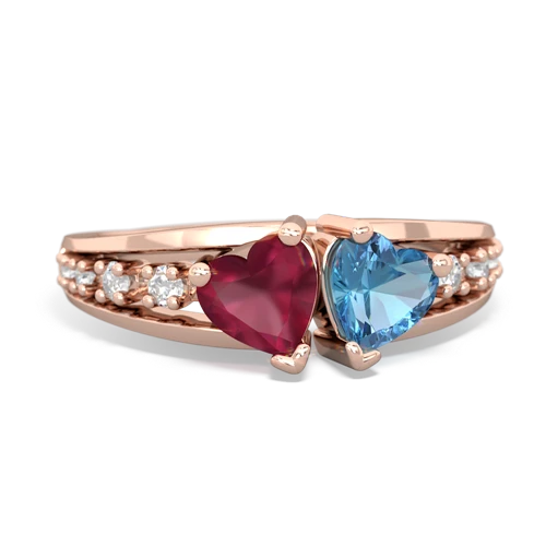 Ruby Genuine Ruby with Genuine Swiss Blue Topaz Heart to Heart ring Ring