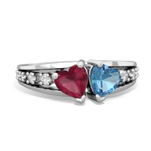 Ruby Genuine Ruby with Genuine Swiss Blue Topaz Heart to Heart ring Ring