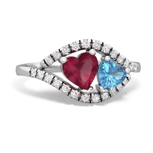 ruby-blue topaz mother child ring