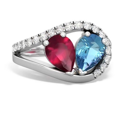 Ruby Genuine Ruby with Genuine Swiss Blue Topaz Nestled Heart Keepsake ring Ring