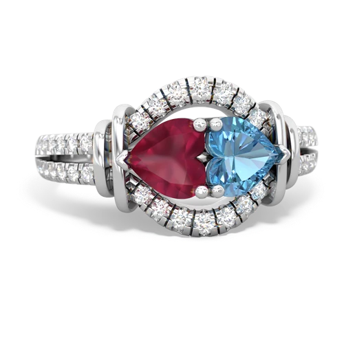Ruby Genuine Ruby with Genuine Swiss Blue Topaz Art-Deco Keepsake ring Ring