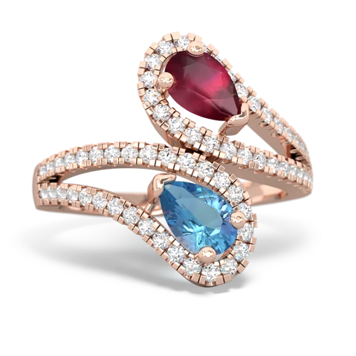 Ruby Genuine Ruby with Genuine Swiss Blue Topaz Diamond Dazzler ring Ring