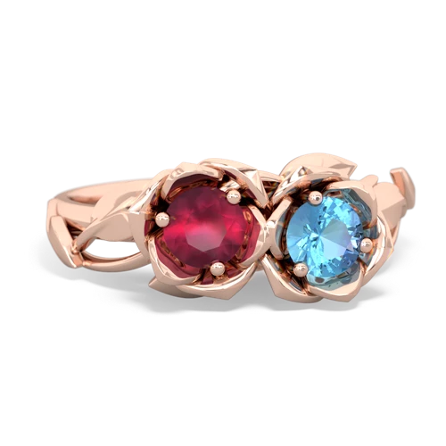 ruby-blue topaz roses ring