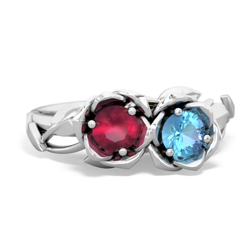 ruby-blue topaz roses ring