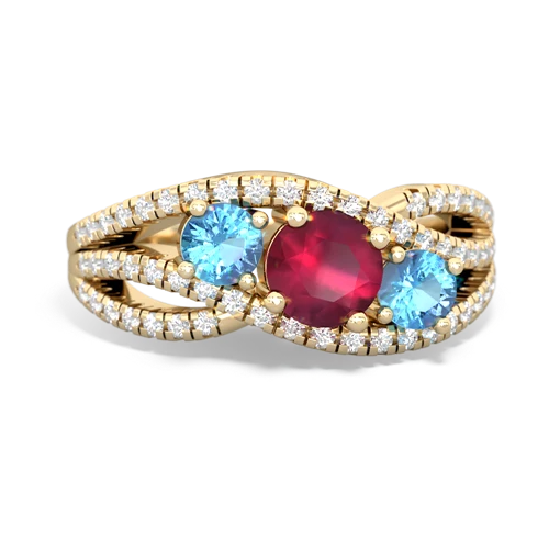 ruby-blue topaz three stone pave ring