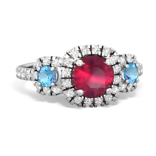Ruby Genuine Ruby with Genuine Swiss Blue Topaz and  Regal Halo ring Ring