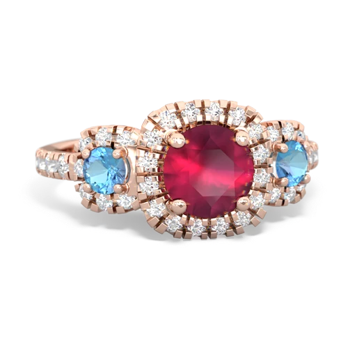 ruby-blue topaz three stone regal ring