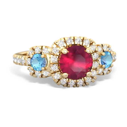 ruby-blue topaz three stone regal ring