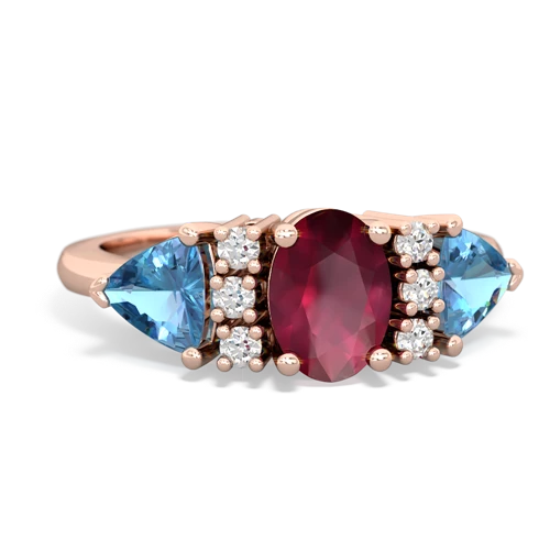 Ruby Genuine Ruby with Genuine Swiss Blue Topaz and  Antique Style Three Stone ring Ring