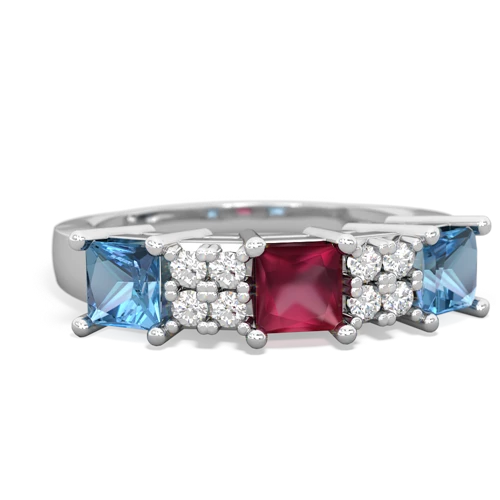 Ruby Genuine Ruby with Genuine Swiss Blue Topaz and  Three Stone ring Ring