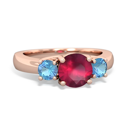Ruby Genuine Ruby with Genuine Swiss Blue Topaz and  Three Stone Trellis ring Ring
