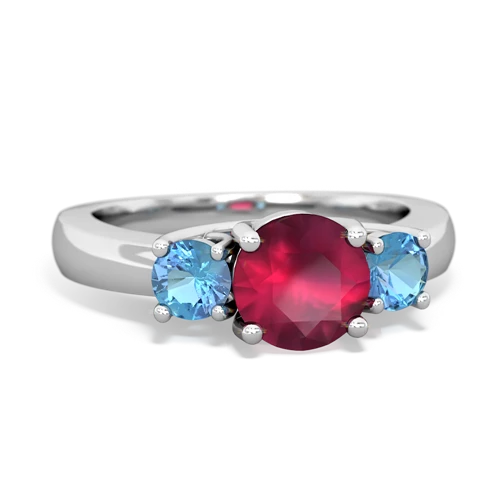 Ruby Genuine Ruby with Genuine Swiss Blue Topaz and Lab Created Alexandrite Three Stone Trellis ring Ring