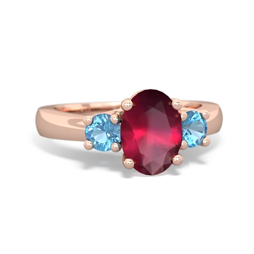 Ruby Genuine Ruby with Genuine Swiss Blue Topaz Three Stone Trellis ring Ring