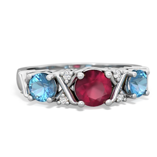 Ruby Genuine Ruby with Genuine Swiss Blue Topaz and  Hugs and Kisses ring Ring