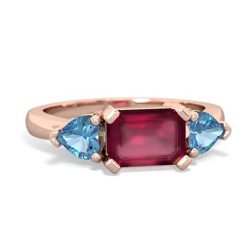 Ruby Genuine Ruby with Genuine Swiss Blue Topaz and  Three Stone ring Ring