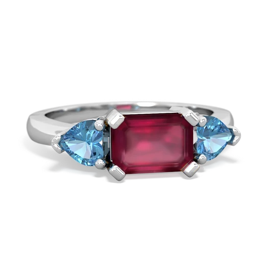 Genuine Ruby with Genuine Swiss Blue Topaz and Genuine Swiss Blue Topaz Three Stone ring