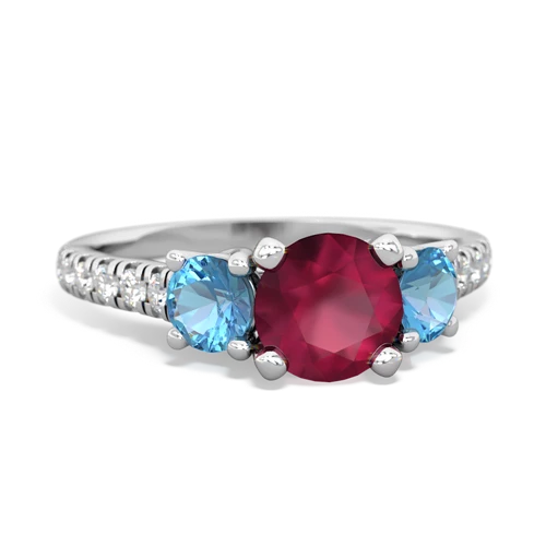 Ruby Genuine Ruby with Genuine Swiss Blue Topaz and Genuine Aquamarine Pave Trellis ring Ring