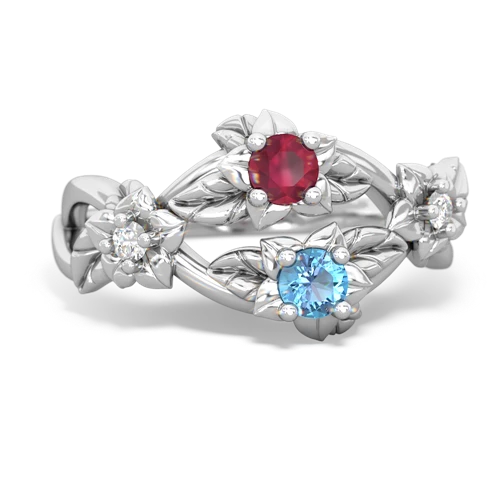 Ruby Genuine Ruby with Genuine Swiss Blue Topaz Sparkling Bouquet ring Ring