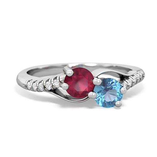 Ruby Genuine Ruby with Genuine Swiss Blue Topaz Two Stone Infinity ring Ring