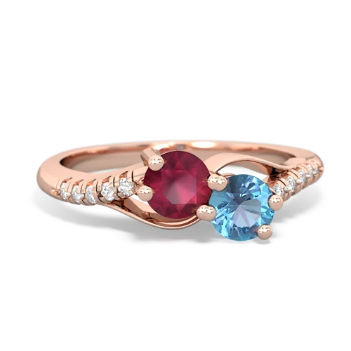ruby-blue topaz two stone infinity ring