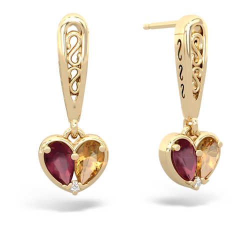 ruby-citrine filligree earrings