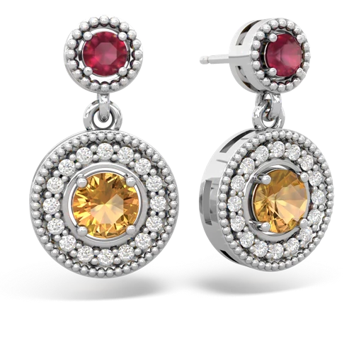 Ruby Genuine Ruby with Genuine Citrine Halo Dangle earrings Earrings