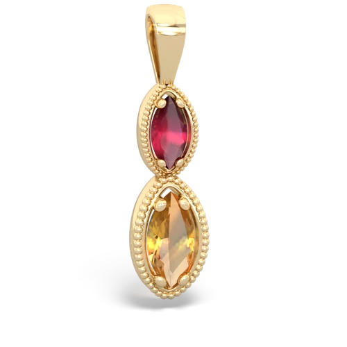 Ruby Genuine Ruby with Genuine Citrine Antique-style Halo pendant Pendant
