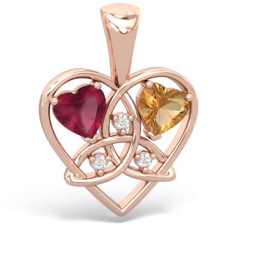 Ruby Genuine Ruby with Genuine Citrine Celtic Trinity Heart pendant Pendant