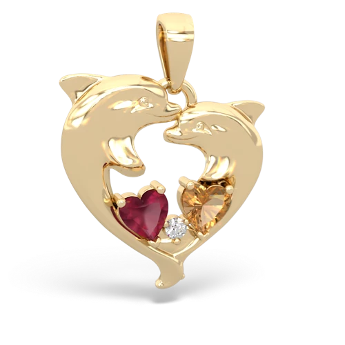 Ruby Genuine Ruby with Genuine Citrine Dolphin Heart pendant Pendant