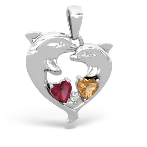 ruby-citrine dolphins pendant