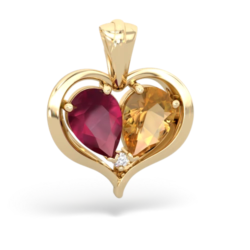 ruby-citrine half heart whole pendant