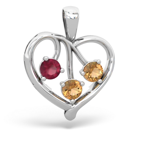 Genuine Ruby with Genuine Citrine and Genuine Fire Opal Glowing Heart pendant