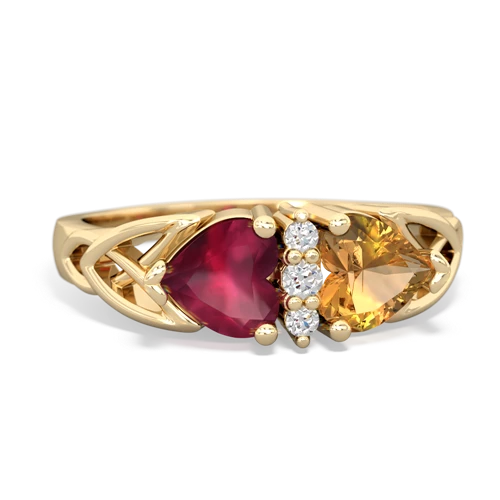Ruby Genuine Ruby with Genuine Citrine Celtic Trinity Knot ring Ring