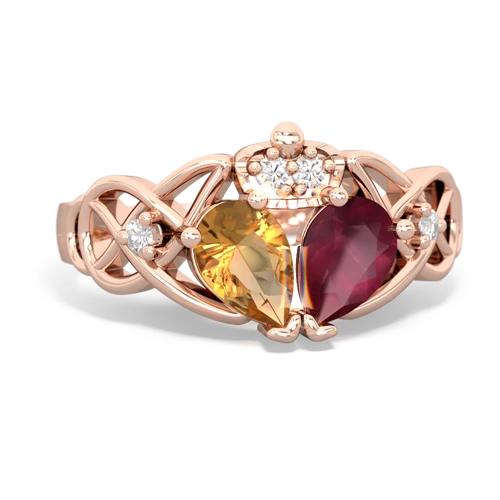 Ruby Genuine Ruby with Genuine Citrine Two Stone Claddagh ring Ring
