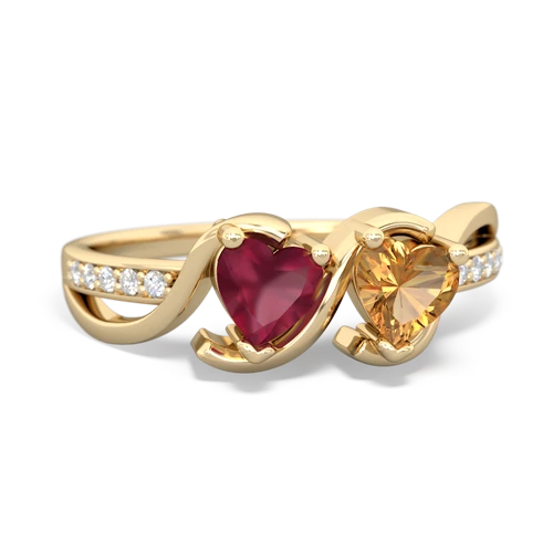ruby-citrine double heart ring