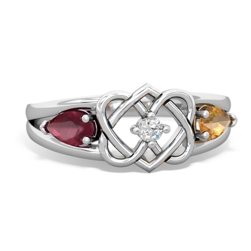 Ruby Genuine Ruby with Genuine Citrine Hearts Intertwined ring Ring