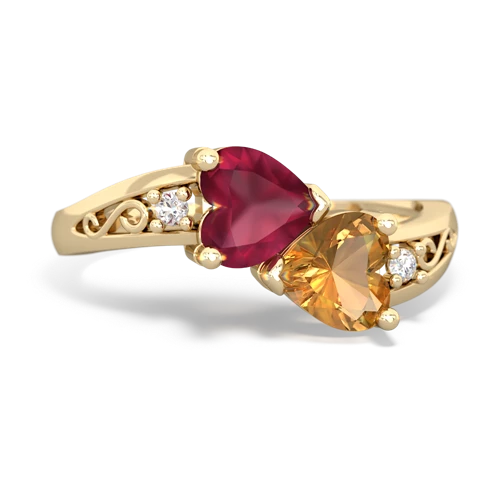 ruby-citrine filligree ring