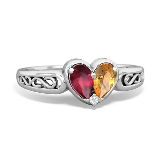 Ruby Genuine Ruby with Genuine Citrine filligree Heart ring Ring