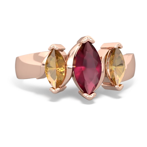 Genuine Ruby with Genuine Citrine and Genuine Fire Opal Three Peeks ring