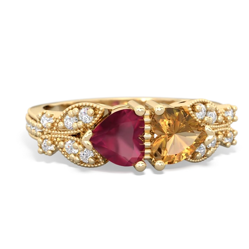 Ruby Genuine Ruby with Genuine Citrine Diamond Butterflies ring Ring