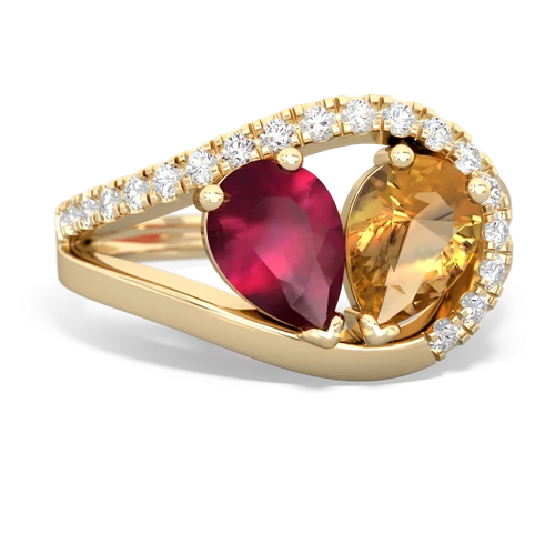 ruby-citrine pave heart ring
