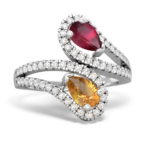 ruby-citrine pave swirls ring