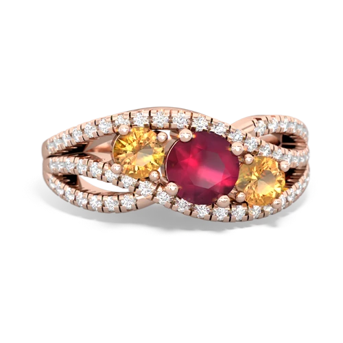 ruby-citrine three stone pave ring