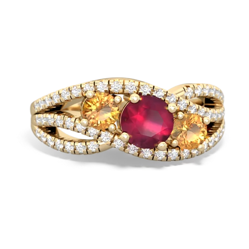 ruby-citrine three stone pave ring