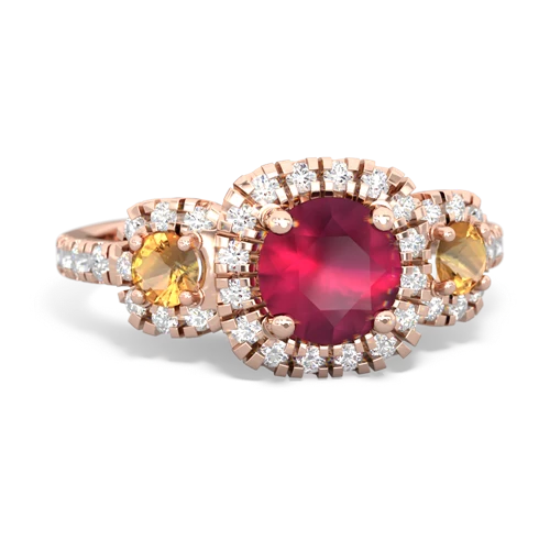 Genuine Ruby with Genuine Citrine and Lab Created Emerald Regal Halo ring