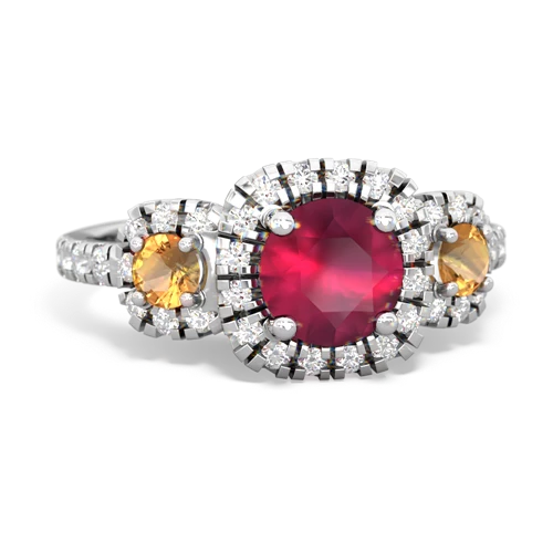 ruby-citrine three stone regal ring